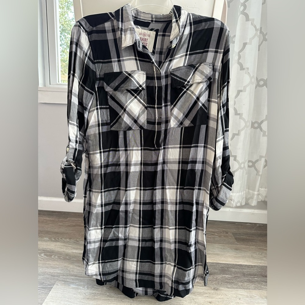 NWT Sonoma Black/White Plaid Shirt Dress